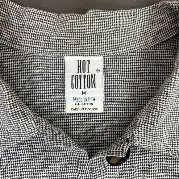 Hot Cotton Women’s Linen Blend Button Up Houndstooth Shirt Size Medium Charity - Picture 7 of 11